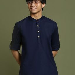 VASTRAMAY Boys Band Collar Roll-Up Sleeves Straight Kurta-image-40
