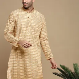 Anouk Brown Geometric Printed Mandarin Collar Long Sleeves Sequinned Cotton Straight Kurta-picture-11