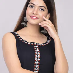 Rubellite Yoke Design Thread Work A-Line Kurta image 4