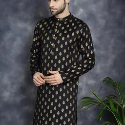 Anouk Black Ethnic Motifs Printed Band Collar Kurta-image-35