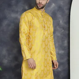 Anouk Yellow Ethnic Motifs Woven Design Jacquard Straight Kurta-picture-22