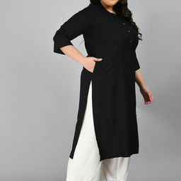 PrettyPlus by Desinoor.com Plus Size Staright Band Collar Kurta image 3