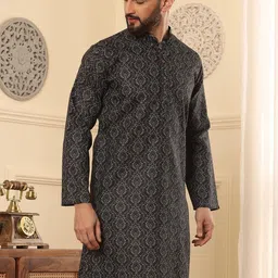 Armaan Ethnic Men Thread Work Block Print Kurta image 3