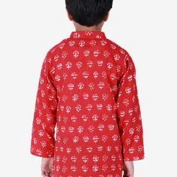 BownBee Boys Red Block Print Kurta image 3