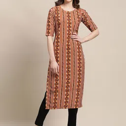 7threads 1 Stop Fashion Women Pack Of 6 Gold-Toned & Multicoloured Printed Crepe Kurta image 3