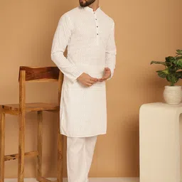 TREEMODA Men Ethnic Motifs Embroidered Regular Thread Work Pure Cotton Kurta with Pyjamas image 4