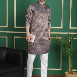 Anouk Geometric Printed Mandarin Collar Long Sleeves Thread Work Kurta-picture-51
