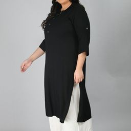 PrettyPlus by Desinoor.com Plus Size Staright Band Collar Kurta image 4