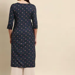 RANGMAYEE Geometric Checked Round Neck Three-Quarter Sleeves Kurta image 4