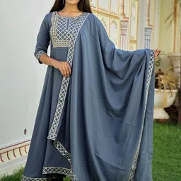ELVISH JAIPUR Women Ethnic Motifs Yoke Design Regular Sequinned Kurta with Trousers & With Dupatta image 4