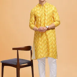 Anouk Yellow Floral Printed Mandarin Collar Straight Kurta-image-21
