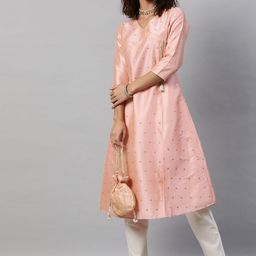 STREET 9 Women Pink Geometric Gotta Patti Brocade Anarkali Kurta image 4