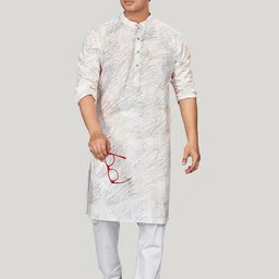 Authentics Abstract Printed Mandarin Collar Regular Linen Straight Kurta image 3