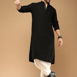 Sangria Black Ethnic Motifs Embroidered Mandarin Collar Chikankari Cotton Straight Kurta-image-56