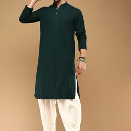 Sangria Green Ethnic Motifs Embroidered Mandarin Collar Chikankari Cotton Straight Kurta-image-33