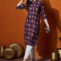 Anouk Ethnic Motifs Printed Chanderi Silk Regular Straight Kurta-16