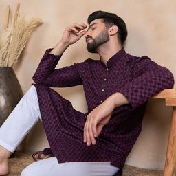House of Pataudi Ethnic Motifs Sequence Embroidered Mandarin Collar Straight Kurta-image-27
