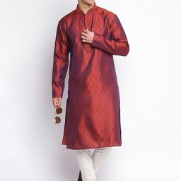 Sanwara Men Orange Art Silk Printed Straight Kurta-image-84