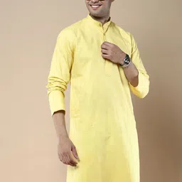 Anouk Yellow Geometric Woven Design Mandarin Collar Cotton Silk Straight Kurta-37