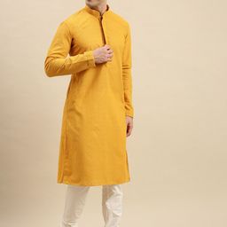 Sanwara Men Yellow Floral Chikankari Kurta-image-12