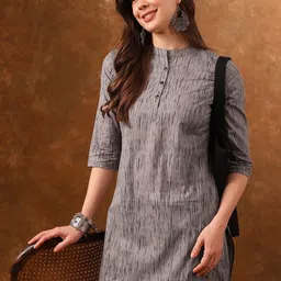 Anouk Grey Abstract Printed Mandarin Collar Cotton Kurta-48