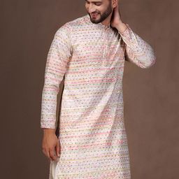KISAH Men Floral Printed Mandarin Collar Long Sleeves Straight Kurta-93