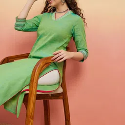 Sangria V-Neck Pure Cotton Straight Kurta-43