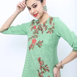 KETCH Women Green & Peach-Coloured Floral Printed Kurta-picture-14