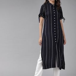 YASH GALLERY Striped Shirt Collar Kurta-image-64