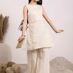 Inddus Girls Chevron Embroidered A-Line Kurta With Palazzos-image-65