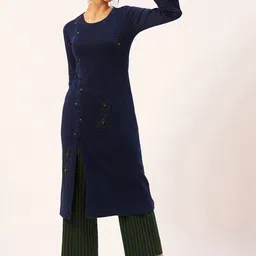 STADO Floral Embroidered Straight Kurta with Trousers-image-9