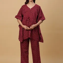 Ikk Kudi by Seerat Women Ethnic Motif Printed Pure Cotton Kaftan Kurti with Trousers-picture-51