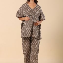 Ikk Kudi by Seerat Ethnic Motifs Printed Pure Cotton Maternity Kaftan Kurti With Trousers-picture-18