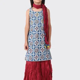 Fabindia Girls Blue Pure Cotton Kurta with Sharara & With Dupatta-image-93