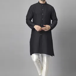 Utsav Fashion Men High Slit Raw Silk Kurta with Trousers-picture-9