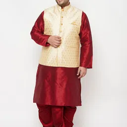 VASTRAMAY Men Maroon Kurta with Dhoti Pants & Nehru Jacket-picture-20