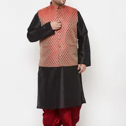 VASTRAMAY Plus Size Men Black Kurta with Dhoti Pants & Nehru Jacket-picture-10