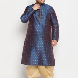 VASTRAMAY Men Plus Size Geometric Woven Design Mandarin Collar Kurta With Dhoti Pants-8