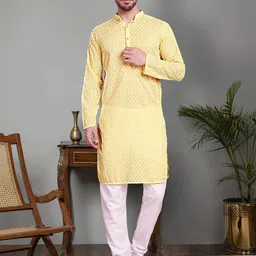 Jompers Ethnic Motifs Embroidered Pure Cotton Chikankari Kurta With Churidar-image-86