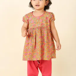 Fabindia Girls Floral Printed Round Neck Empire Pure Cotton Kurta with Salwar-picture-17