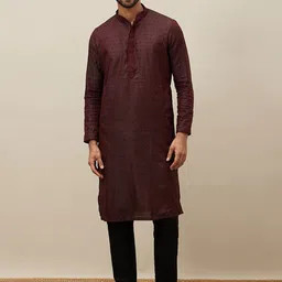 Manyavar Ethnic Motif Woven Design Mandarin Collar Beads & Stones Kurta With Pyjamas-picture-16