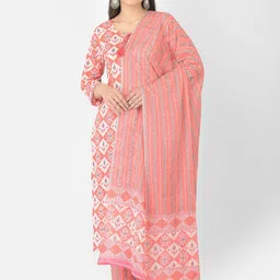 Pistaa Women Peach-Coloured Ethnic Motifs Printed Pure Cotton Kurta Set-picture-17