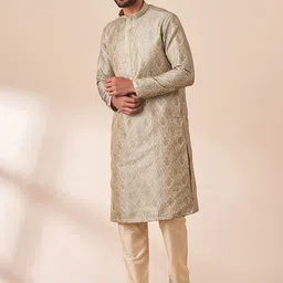 Manyavar Men Ethnic Motifs Printed Mandarin Collar Kurta with Churidar-picture-21
