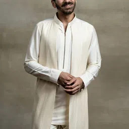 Tasva Men Off White Kurta with Pyjamas-picture-2