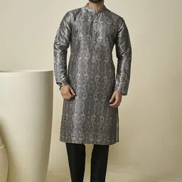 Inddus Black Ethnic Motifs Digital Printed Mandarin Collar Regular Kurta with Trouser-picture-35