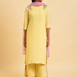 W Floral Embroidered Thread Work Regular Kurta With Palazzos & Dupatta image 1