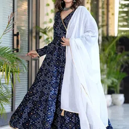 Chandbaali Bandhani Printed Angrakha Kurta with Trousers & With Dupatta image 3