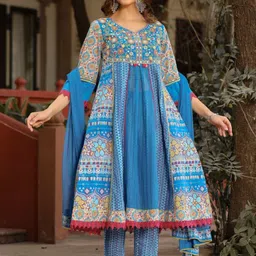 Juniper Floral Embroidered Thread Work Anarkali Kurta With Trouser & Dupatta image 2