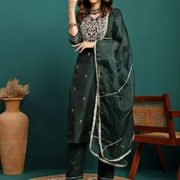 Sangria Embroidered Straight Kurta With Trouser & Dupatta Set image 2