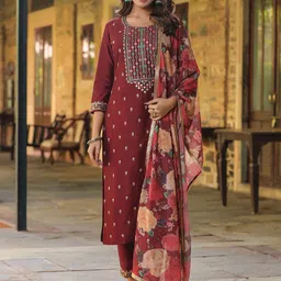 KALINI Floral Yoke Design Thread Work Kurta With Trousers & Dupatta image 2
